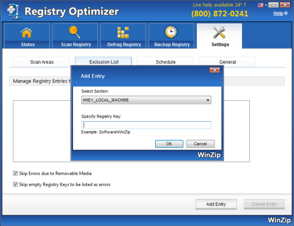 WinZip Registry Optimizer Screen Shot