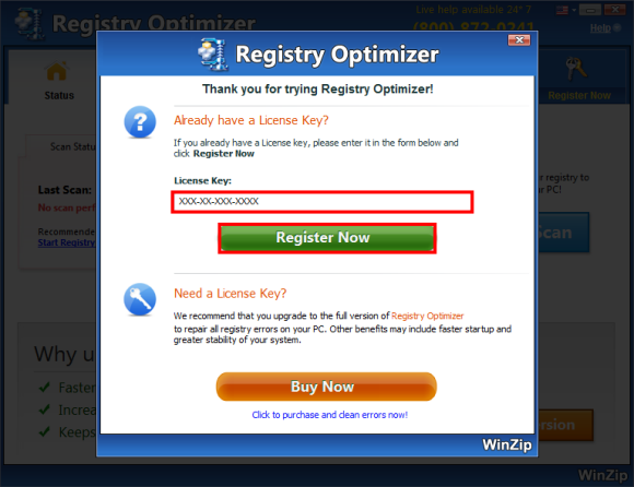 WinZip Registry Optimizer Screen Shot